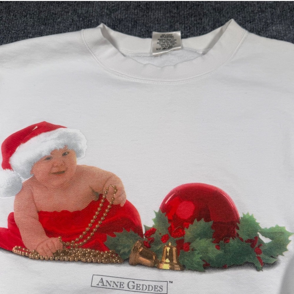 Vintage 90's Anne Geddes Christmas Baby Sweatshirt White XL Crewneck